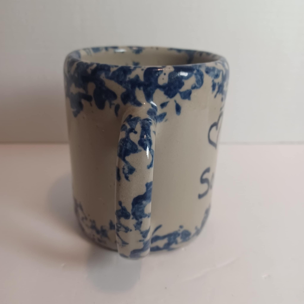 "Heart" My Soldier Ceramic Stoneware Coffee Mug Blue Speckled Handmade Signed - Picture 2 of 6